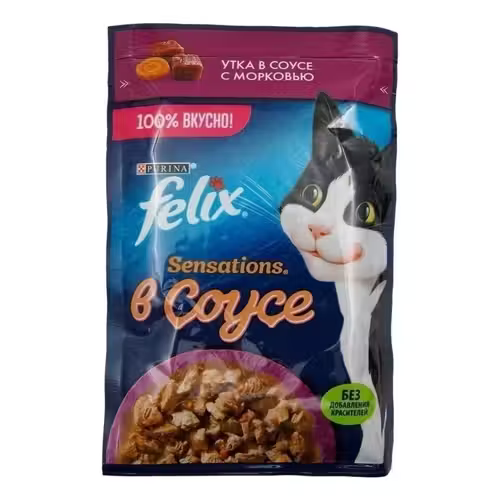Влажный корм Felix с уткой в соусе с морковью для кошек 75 г